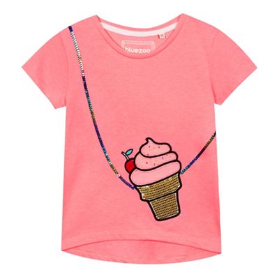Girls' pink sequinned ice cream bag applique t-shirt